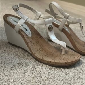 Anne Klein Cream and Tan Wedge Sandals